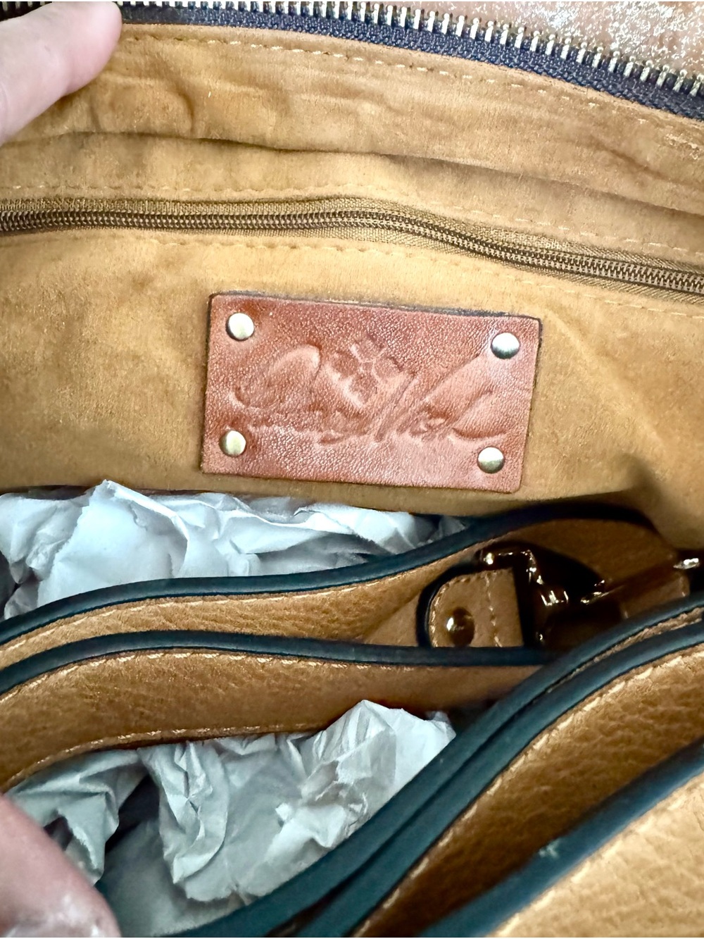 PATRICIA NASH Angelin Italian Leather Embroidered Gold Foil Satchel Bag EUC - Picture 7 of 8